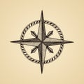 Hand drawn compass wind rose symbol