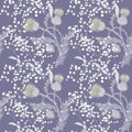 Hand drawn composition of a thistle flower. Seamless pattern with Milk Thistle on background of pastel colors.