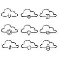 Hand drawn Computer cloud related line icons. Vector icon set. doodle style vector Royalty Free Stock Photo