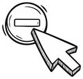 Hand drawn computer cursor hovering over a minus sign button Royalty Free Stock Photo