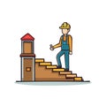 Hand Drawn Construction Worker Climbing Steps to a Lookout Tower Illustration Royalty Free Stock Photo