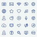 Hand-drawn contact and communication icons on notebook sheet