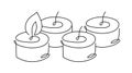 Hand drawn continuous one line four candles vector icon. Christmas advent first burning cundle to week. outline