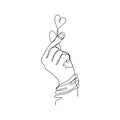 Hand drawn continuous one line of love sign. Korean finger heart sign. poster art print