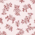 Hand drawn contour of roses in seamless pattern