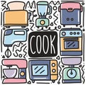 hand-drawn cook equipment doodle art design element illustration.