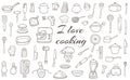 Hand drawn Cooking and tableware doodles Royalty Free Stock Photo