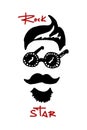 Hand drawn cool hipster man with glasses vector. Graffiti Rock star. Lettering.