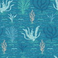 Hand drawn coral reef ocean sealife seamless pattern. Tropical marine vector illustration. Under the sea water Royalty Free Stock Photo
