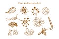 Hand drawn corona virus bacteria and germs collection Royalty Free Stock Photo