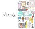 Hand drawn cosmetics set. Beauty and makeup.