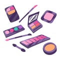 Hand drawn cosmetics set. Professional makeup powder, blush, eyeshadow and brushes. Royalty Free Stock Photo