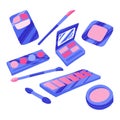 Hand drawn cosmetics set. Professional makeup powder, blush, eyeshadow and brushes. Royalty Free Stock Photo