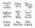 Hand drawn cosmic lettering quotes collection in white background