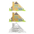 Hand drawn cottage houses in cute cartoon style. Royalty Free Stock Photo