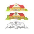 Hand drawn cottage houses in cute cartoon style. Royalty Free Stock Photo