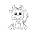 Hand drawn cow, of black contour isolated on white background. Design element for coloring book. Vector. Royalty Free Stock Photo