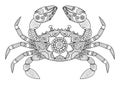 Hand drawn crab zentangle style for coloring book for adult