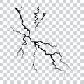 Hand drawn cracked glass, wall, ground. lightning storm effect. doodle break with transparant background