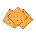 Hand drawn crackers with sesame seeds. Buscuit sketch drawing.