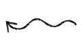 Hand drawn crayon chalk charcoal line arrow. textured arrow isolated on white. squiggle and scribble stroke. Element for Royalty Free Stock Photo