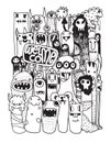 Hand drawn Crazy doodle Monster City