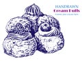 Hand drawn cream puffs with ink and pen