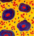Hand drawn creative abstract background in yellow, blue and red colours.