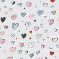 Hand drawn creative elements. Kids doodle pattern. Colorful heart background. Graphic sketch cute love cartoon elements Royalty Free Stock Photo