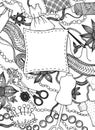 Hand drawn creative occupation backdrop illustration with different sewing items and decoration elements