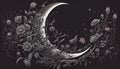Moon stars flowers art illustration