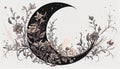 Moon stars flowers art illustration