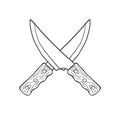 Hand Drawn Crossed Kitchen Knives. Vector