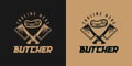 hand drawn crossed knife meat, slaughter logo design