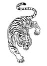 Hand Drawn Crouching Tiger in Black and White style Royalty Free Stock Photo