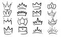 Hand drawn crown and doodle line icon king , queen or princess. Sketch outline tiara art and royal vector illustration concept.