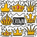 hand drawn crown doodle set