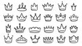 Hand drawn crown. Simple sketch royal king and queen crowns, hand drawn elegant majestic tiara and monarch graffiti vector icons