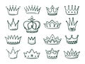 Hand drawn crown. Sketch crowns queen coronet simple elegant black crowning vintage coronal icons majestic tiara