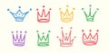 Hand drawn crowns icon set isolated on white background Royalty Free Stock Photo