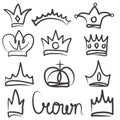 Hand drawn crowns logo and icon design set collection Royalty Free Stock Photo