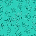 Seamless pattern of doodle queen or king crowns