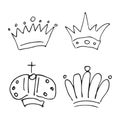 Set of four simple sketch queen or king crowns