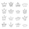 Set of sixteen simple sketch queen or king crowns