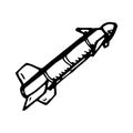 Hand Drawn cruise missile doodle. Sketch style icon. Military decoration element. Isolated on white background. Flat design. Royalty Free Stock Photo