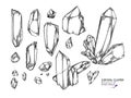 Hand drawn crystal cluster. Vector mineral illustration. Amethyst or quartz stone. Isolated natural gem. Geology set