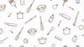 Hand-Drawn Culinary Utensil Seamless Pattern on Clean White Background Wallpaper Royalty Free Stock Photo