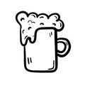 Hand drawn cup of beer doodle icon. Hand drawn black sketch. Sign symbol. Decoration element. White background. Isolated. Flat