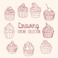 Hand Drawn Cupcakes Collection - vector illustration eps10 Royalty Free Stock Photo