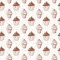 Hand-drawn cupcakes seamless pattern